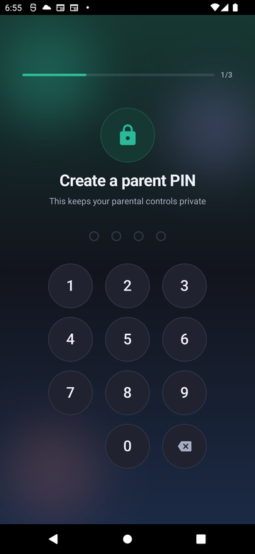 Paxio Create a parent PIN screen, with a 4-digit PIN pad